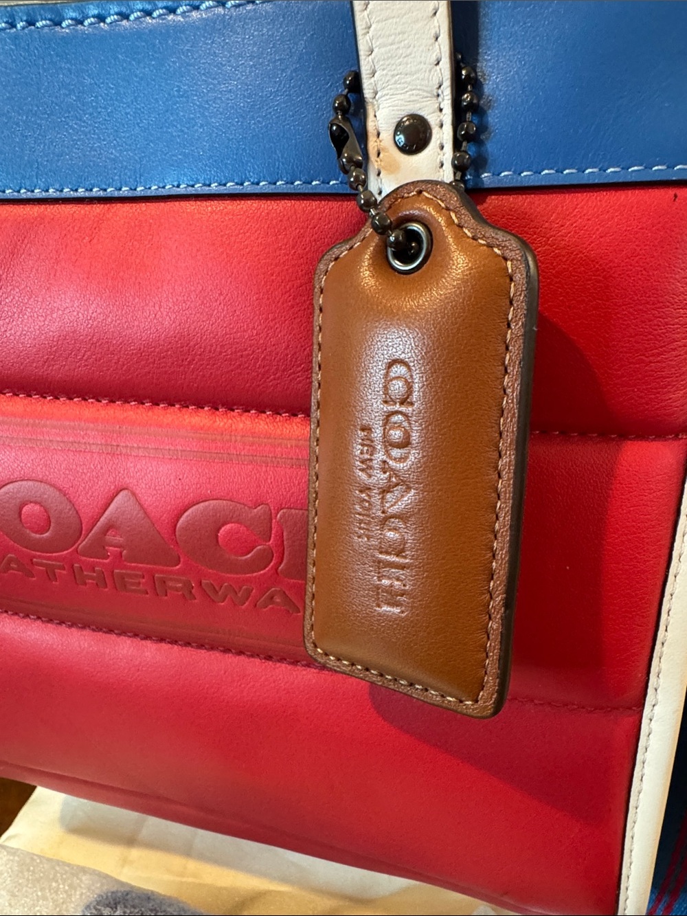 Coach Quilted Colorblock Small Tote in Red, Blue & White - Picture 2 of 14